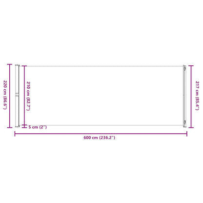vidaXL Seitenmarkise Ausziehbar 220x600 cm Schwarz