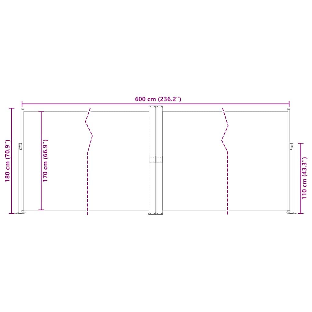 vidaXL Seitenmarkise Ausziehbar Schwarz 180x600 cm