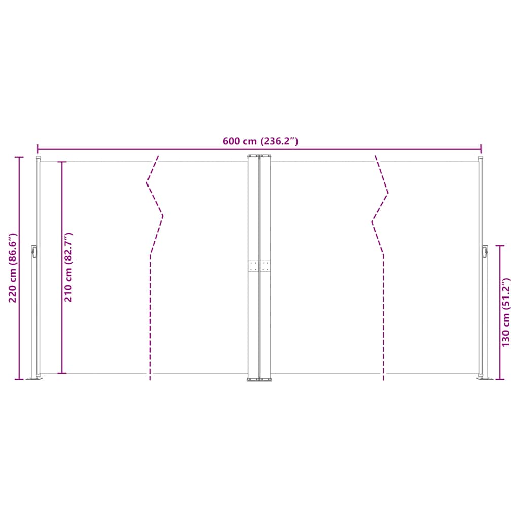 vidaXL Seitenmarkise Ausziehbar Creme 200x600 cm
