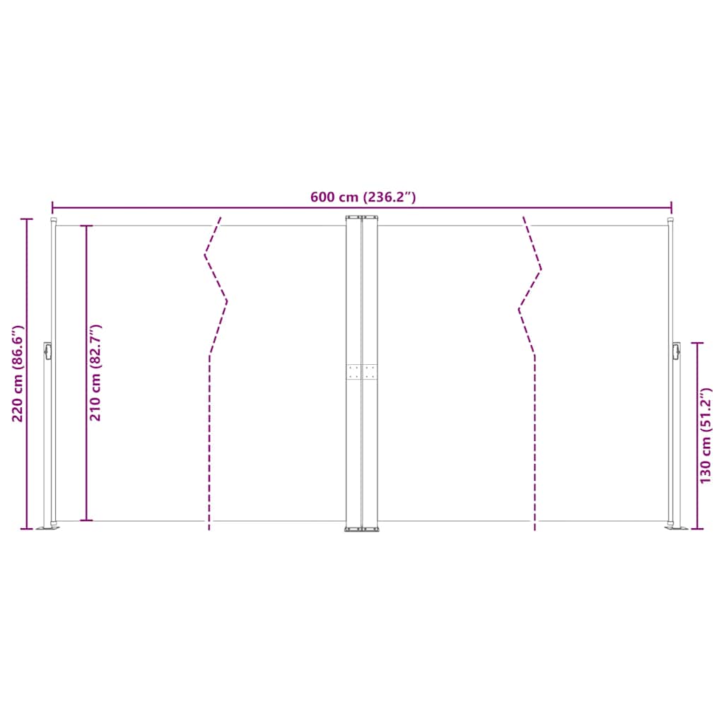 vidaXL Seitenmarkise Ausziehbar Braun 200x600 cm
