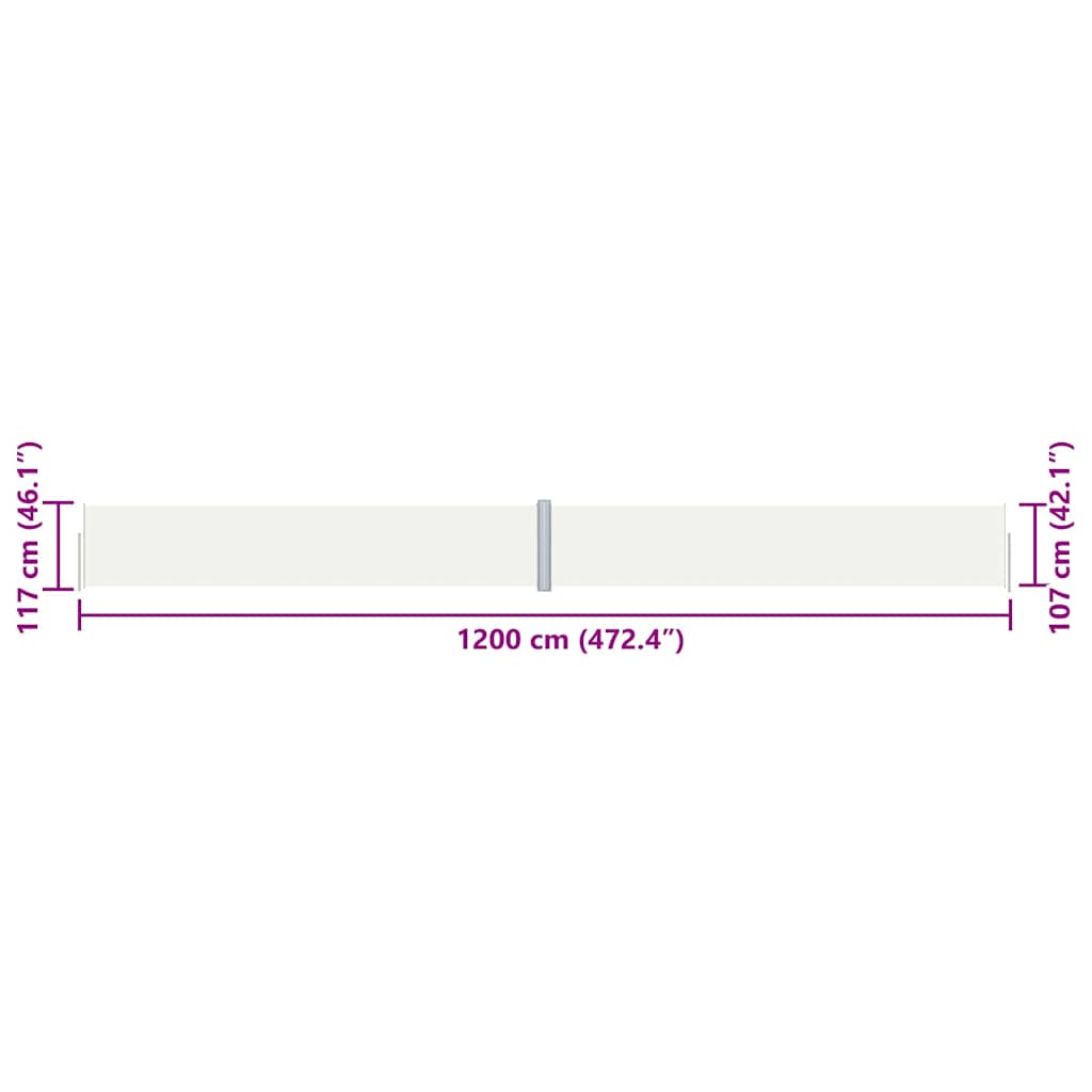 vidaXL Seitenmarkise Ausziehbar Creme 117x1200 cm
