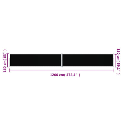 vidaXL Seitenmarkise Ausziehbar Schwarz 160x1200 cm