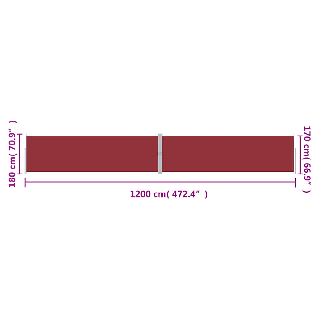 vidaXL Seitenmarkise Ausziehbar Rot 180x1200 cm