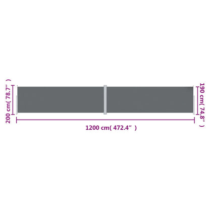 Store latéral rétractable vidaXL anthracite 200x1200 cm