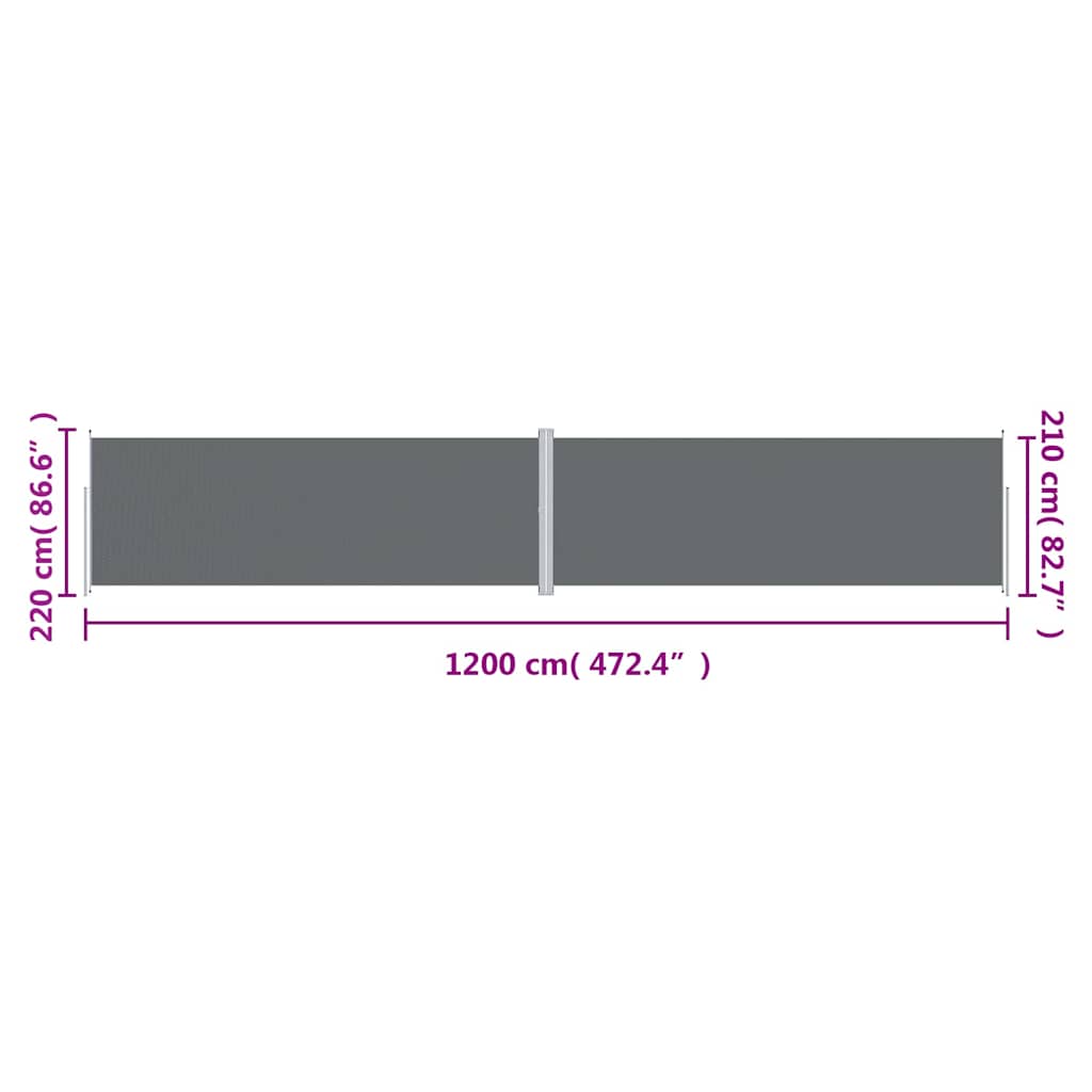 Store latéral escamotable vidaXL anthracite 220x1200 cm