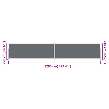 Store latéral escamotable vidaXL anthracite 220x1200 cm