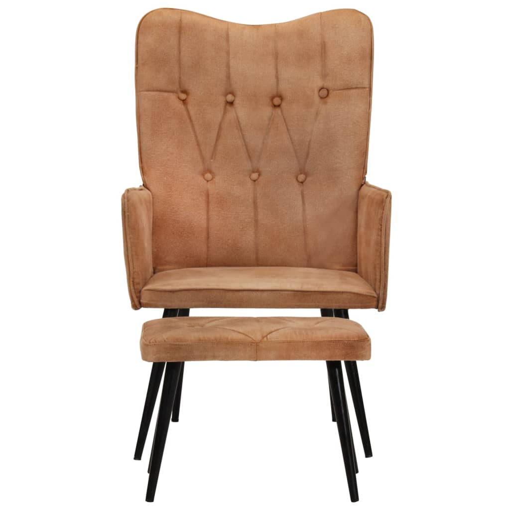vidaXL Ohrensessel mit Hocker Braun Canvas