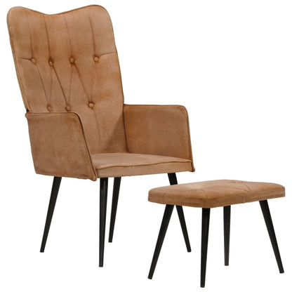 vidaXL Ohrensessel mit Hocker Braun Canvas