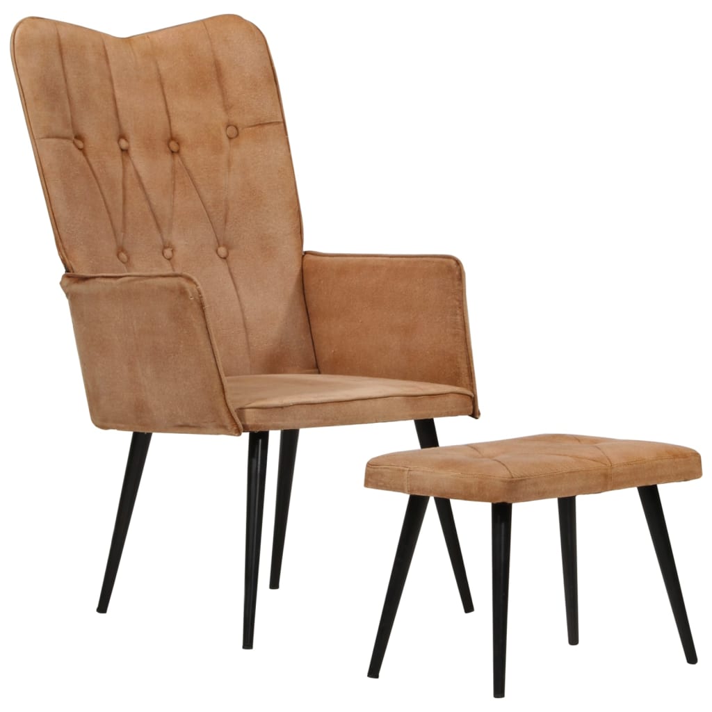 vidaXL Ohrensessel mit Hocker Braun Canvas