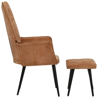 vidaXL Ohrensessel mit Hocker Braun Canvas