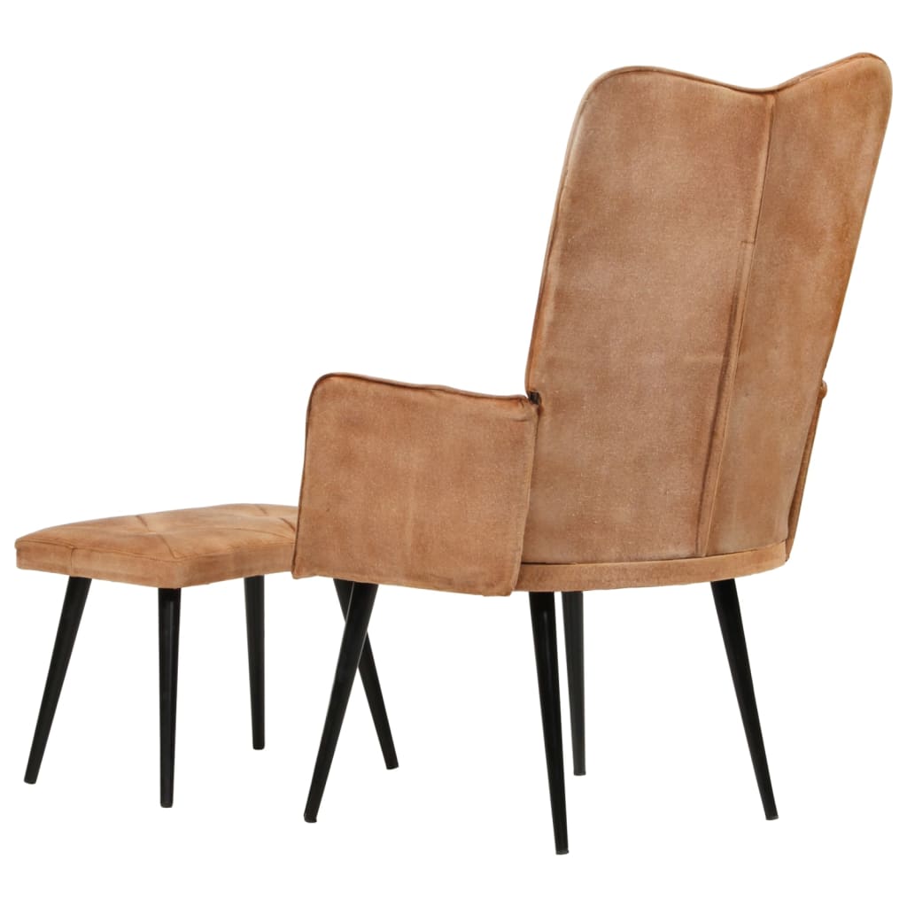 vidaXL Ohrensessel mit Hocker Braun Canvas