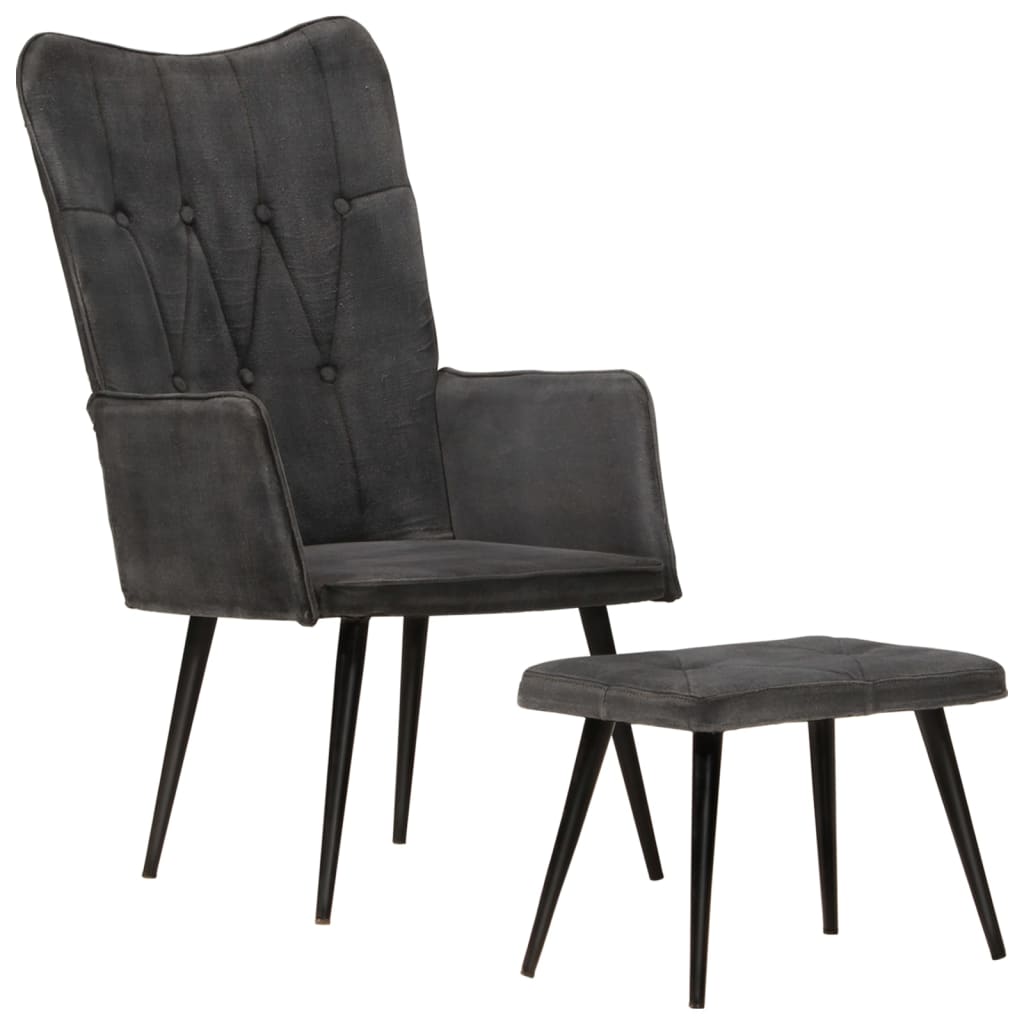 vidaXL Ohrensessel mit Hocker Schwarz Vintage Canvas