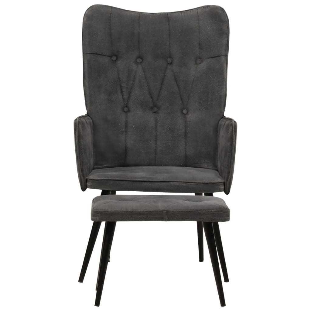 vidaXL Ohrensessel mit Hocker Schwarz Vintage Canvas