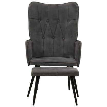 vidaXL Ohrensessel mit Hocker Schwarz Vintage Canvas