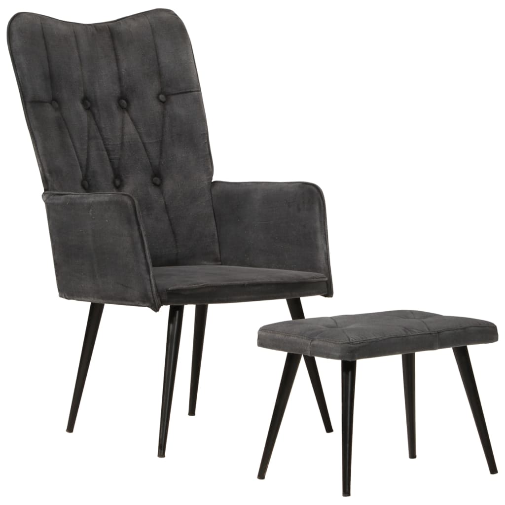 vidaXL Ohrensessel mit Hocker Schwarz Vintage Canvas