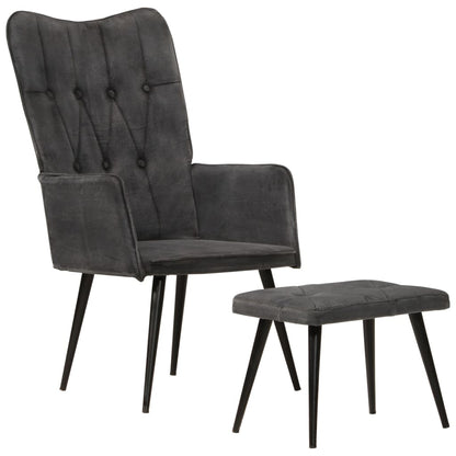 vidaXL Ohrensessel mit Hocker Schwarz Vintage Canvas