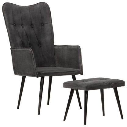 vidaXL Ohrensessel mit Hocker Schwarz Vintage Canvas