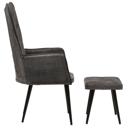 vidaXL Ohrensessel mit Hocker Schwarz Vintage Canvas