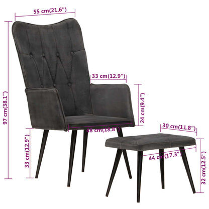 vidaXL Ohrensessel mit Hocker Schwarz Vintage Canvas