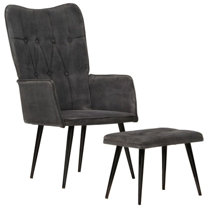 vidaXL Ohrensessel mit Hocker Schwarz Vintage Canvas