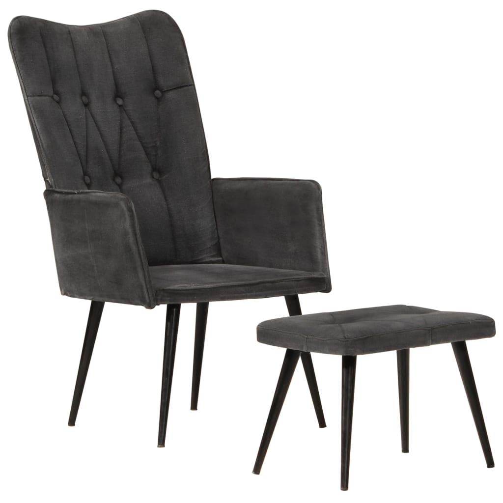 vidaXL Ohrensessel mit Hocker Schwarz Vintage Canvas