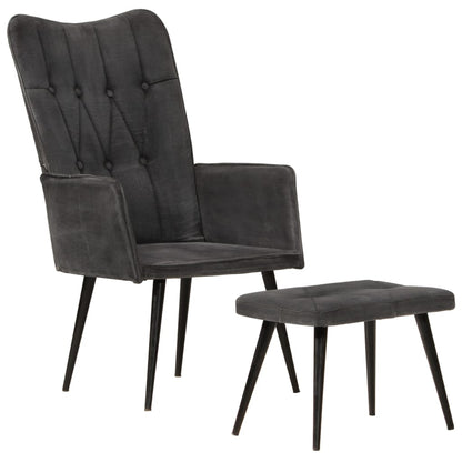 vidaXL Ohrensessel mit Hocker Schwarz Vintage Canvas