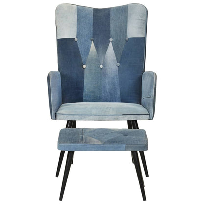 vidaXL Sessel mit Hocker Blau Denim Patchwork Canvas