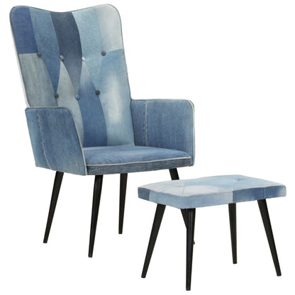 vidaXL Sessel mit Hocker Blau Denim Patchwork Canvas