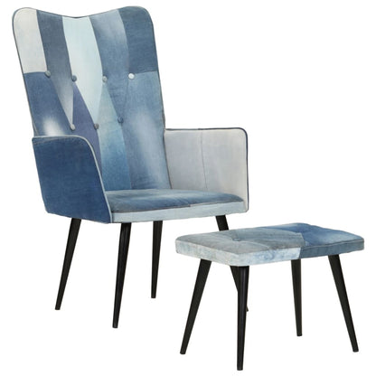vidaXL Sessel mit Hocker Blau Denim Patchwork Canvas