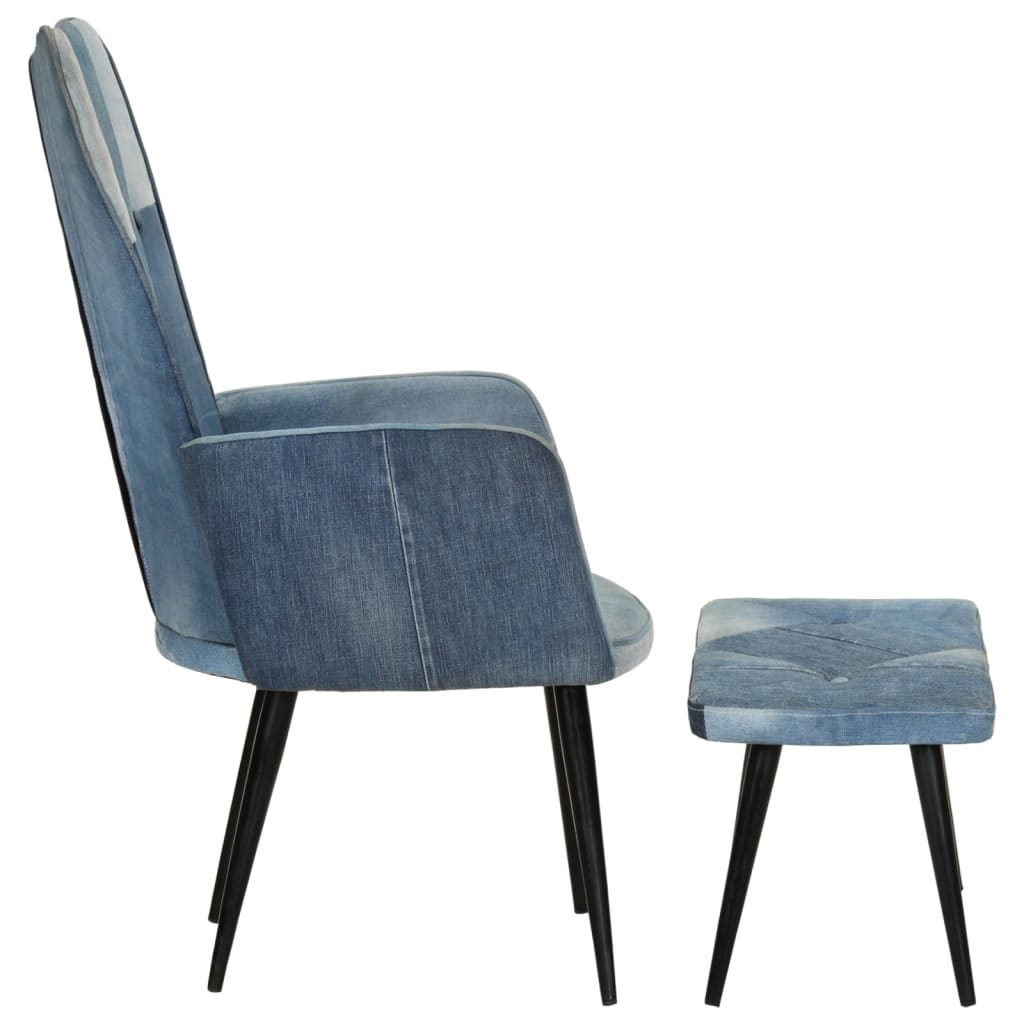 vidaXL Sessel mit Hocker Blau Denim Patchwork Canvas