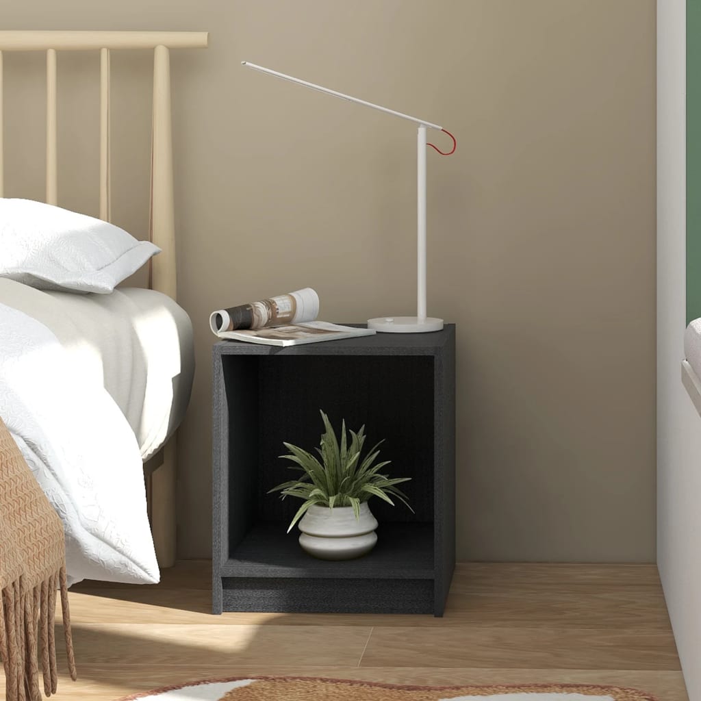 vidaXL Nachttische 2 Stk. Grau 35,5x33,5x41,5 cm Massivholz Kiefer