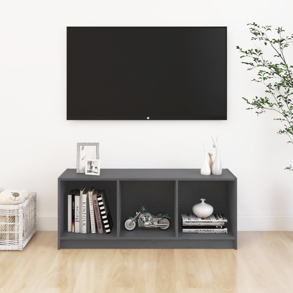 vidaXL Meuble TV gris 104x33x41 cm en pin massif