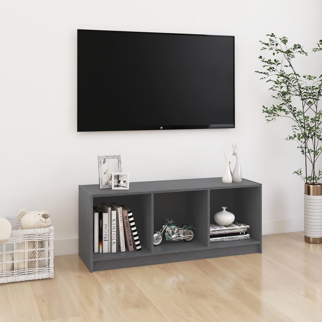 vidaXL Meuble TV gris 104x33x41 cm en pin massif