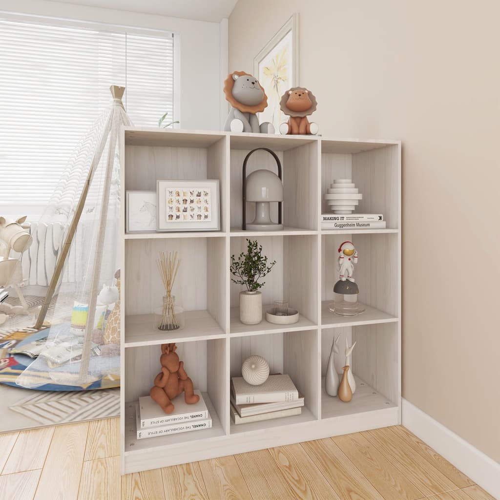 vidaXL Bücherregal/Raumteiler Weiß 104x33,5x110 cm Massivholz Kiefer
