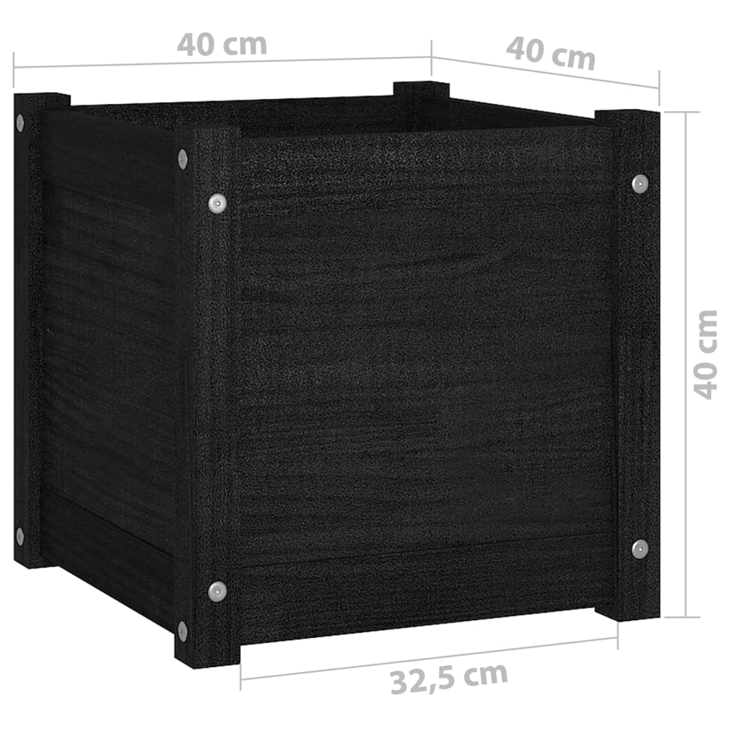 vidaXL Jardinières 2 pcs Noir 40x40x40 cm Bois de pin massif