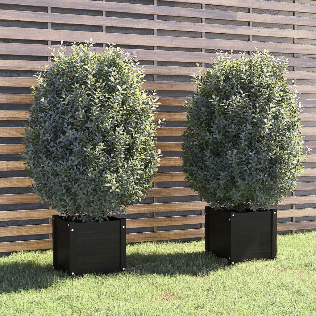 vidaXL Jardinières 2 pcs Noir 40x40x40 cm Bois de pin massif
