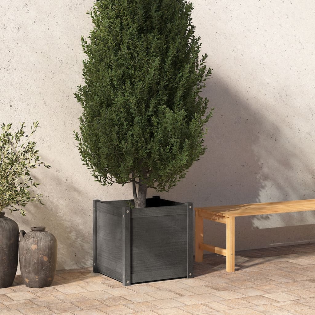 vidaXL Pflanzkübel Grau 50x50x50 cm Massivholz Kiefer