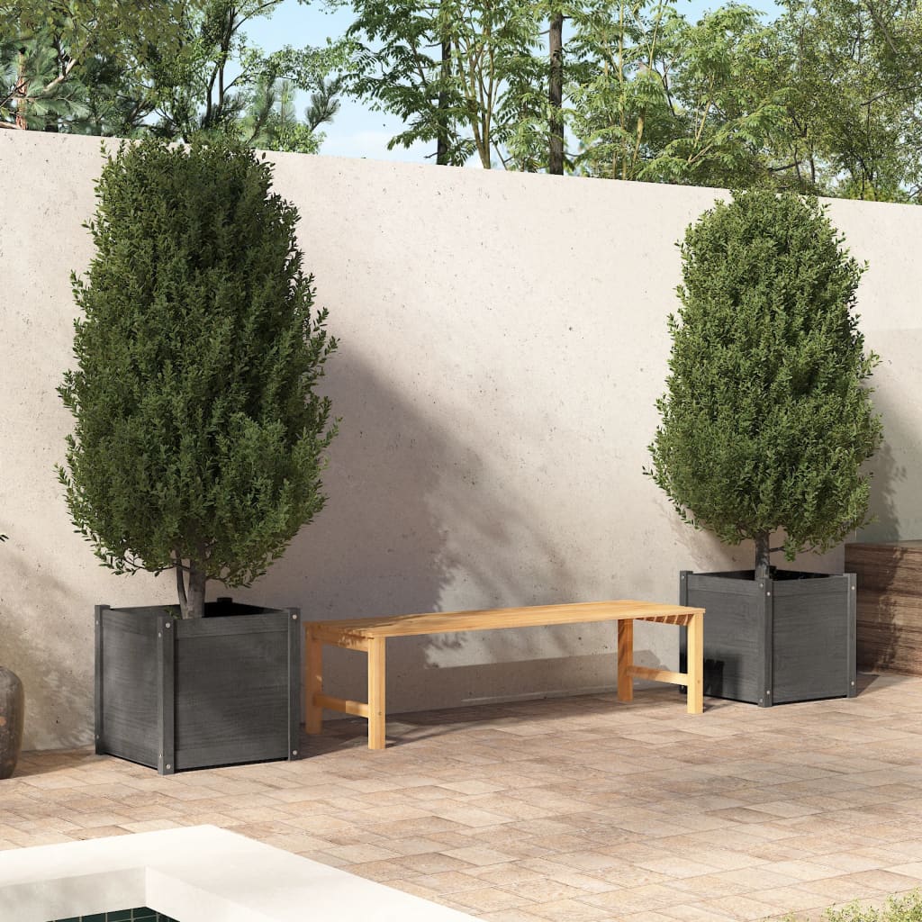 vidaXL Pflanzkübel 2 Stk. Grau 50x50x50 cm Massivholz Kiefer