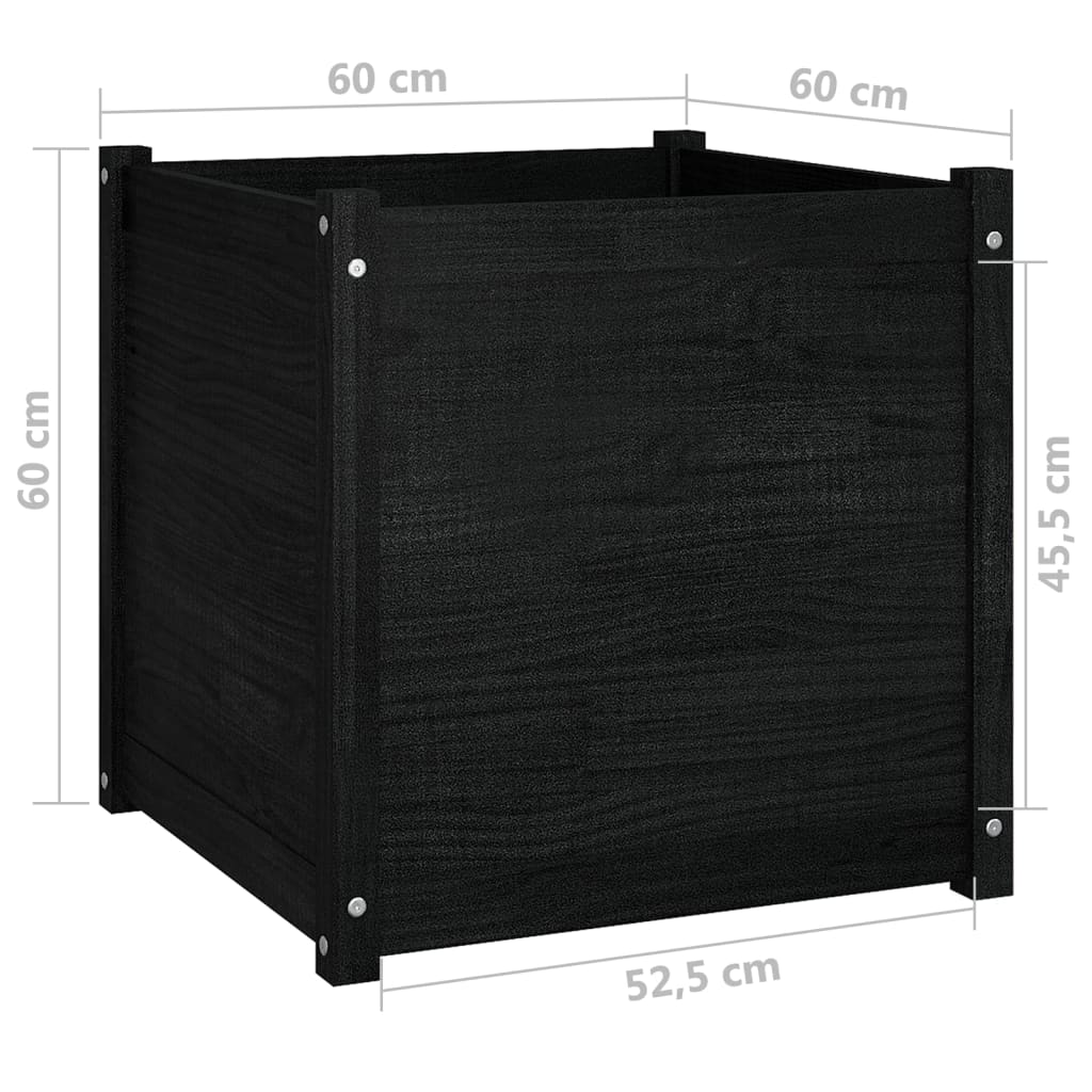 vidaXL Pflanzkübel Schwarz 60x60x60 cm Massivholz Kiefer
