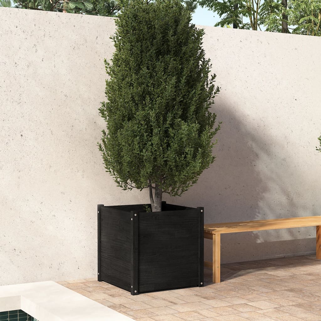 vidaXL Pflanzkübel Schwarz 60x60x60 cm Massivholz Kiefer