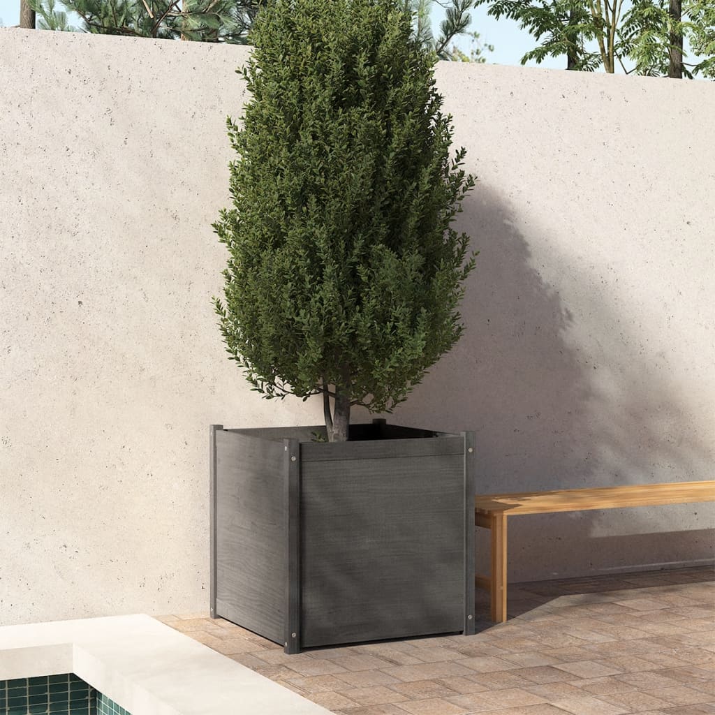 vidaXL Pflanzkübel Grau 70x70x70 cm Massivholz Kiefer