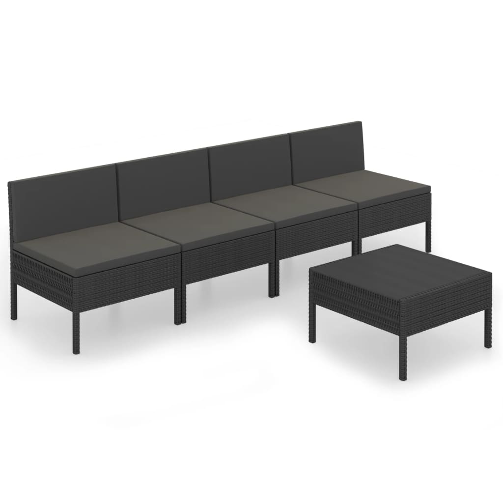 vidaXL Salon de jardin 5 pcs avec coussins résine tressée noir