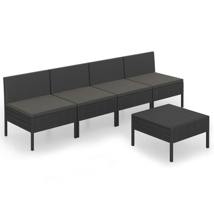 vidaXL Salon de jardin 5 pcs avec coussins résine tressée noir