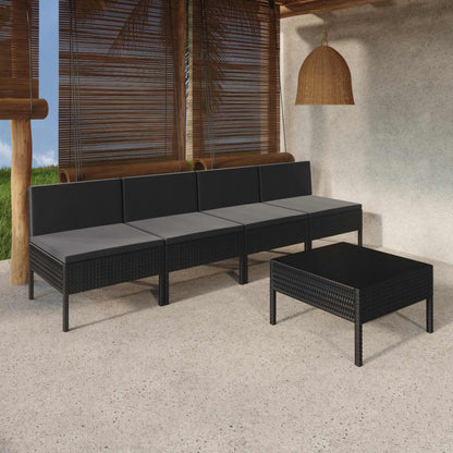 vidaXL Salon de jardin 5 pcs avec coussins résine tressée noir