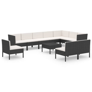 vidaXL 11-tlg. Garten-Lounge-Set mit Auflagen Poly Rattan Schwarz