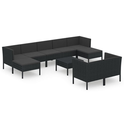 vidaXL 10-tlg. Garten-Lounge-Set mit Auflagen Poly Rattan Schwarz