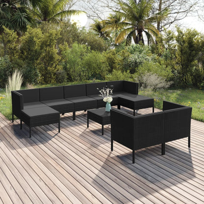 vidaXL 10-tlg. Garten-Lounge-Set mit Auflagen Poly Rattan Schwarz