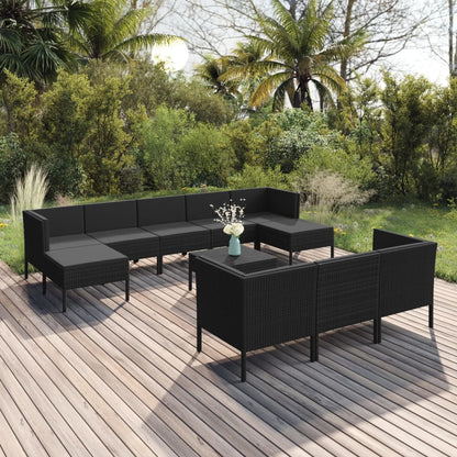 vidaXL 11-tlg. Garten-Lounge-Set mit Auflagen Poly Rattan Schwarz