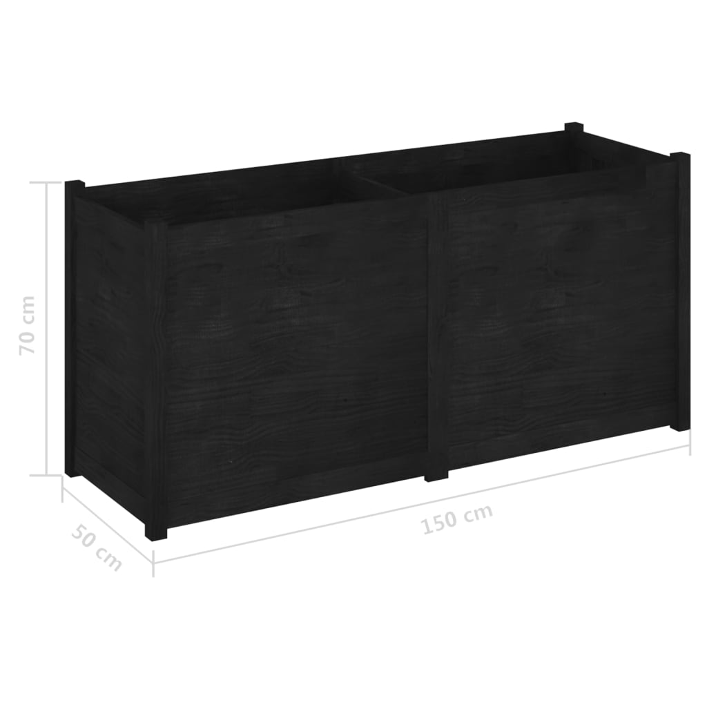 vidaXL Jardinière noire 150x50x70 cm Bois de pin massif