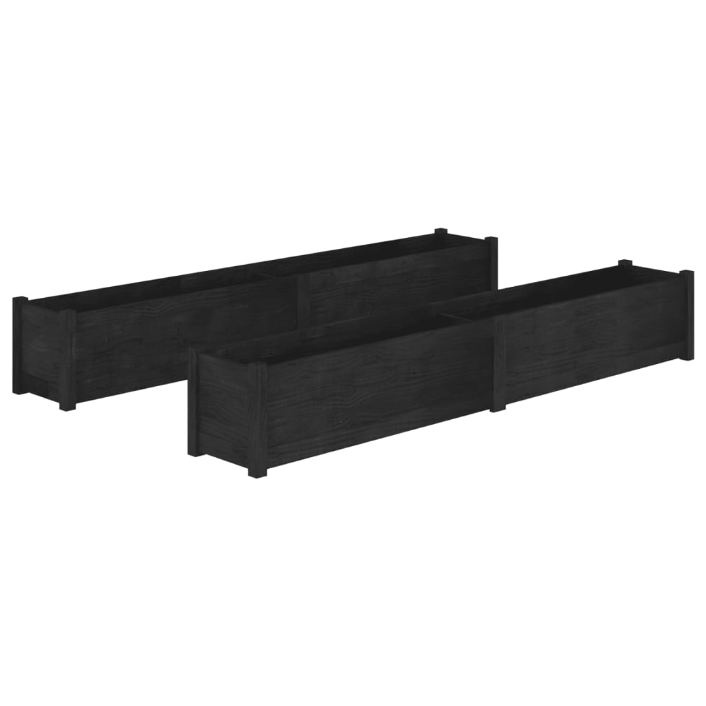 vidaXL Pflanzkübel 2 Stk. Schwarz 200x31x31 cm Massivholz Kiefer